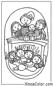Christmas / Blankets: A family cuddling up under a blanket by the fireplace