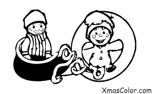 Christmas / Children: A boy sledding down a hill
