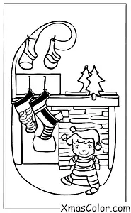 Christmas / Children: A child hanging their stocking by the fireplace
