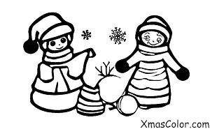 Christmas / Children: A girl making a snowman
