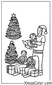 Christmas / Choosing and Cutting Down a Christmas Tree: A family enjoying their decorated Christmas tree