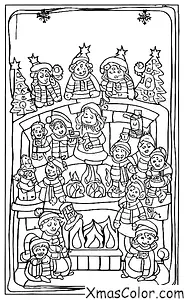 Christmas / Christmas carolers: Christmas carolers singing in front of a fireplace