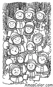 Christmas / Christmas caroling: Christmas carolers in a snowy forest