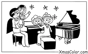 Christmas / Christmas Carols: A family singing Christmas carols around the piano