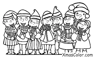 Christmas / Christmas Carols: A group of carolers singing around a Christmas tree