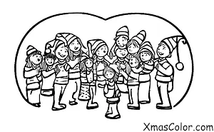Christmas / Christmas choir: A group of people singing Christmas carols in the snow