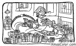 Christmas / Christmas Elf: A Christmas elf sleeping in a bed of presents