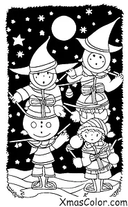 Christmas / Christmas Elf: Two Christmas elves flying on a broomstick