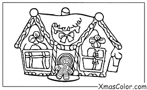 Christmas / Christmas gingerbread houses: A gingerbread house with a gingerbread man in the garden