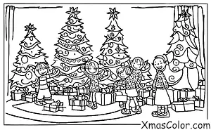 Christmas / Christmas in America: A family gathered around the Christmas tree, opening presents