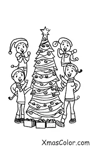 Christmas / Christmas in the country: A group of friends singing Christmas carols around the Christmas tree