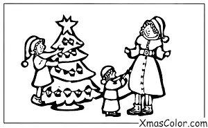Christmas / Christmas in the country: A mother and child decorating the Christmas tree