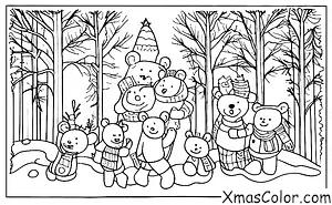 Christmas / Christmas in the mountains: A family of bears enjoying the winter scenery