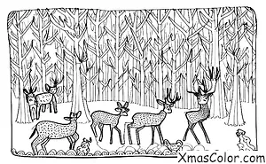 Christmas / Christmas in the mountains: A family of deer enjoying the winter scenery
