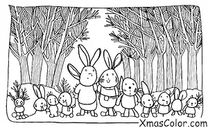 Christmas / Christmas in the mountains: A family of rabbits enjoying the winter scenery