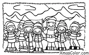 Christmas / Christmas in the mountains: A group of people skiing down a mountain
