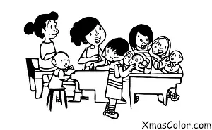 Christmas / Christmas music: A family gathered around the piano singing Christmas carols
