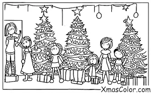 Christmas / Christmas music: A family singing around the Christmas tree