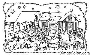 Christmas / Christmas on a farm: Santa feeding his reindeer in the barn
