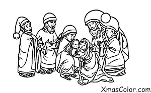 Christmas / Christmas Pageants: The three wise men bringing their gifts to the baby Jesus