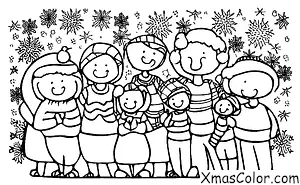 Christmas / Christmas Spirit: A family gathered around the Christmas tree, smiling and happy