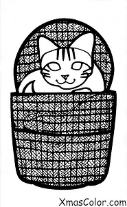 Christmas / Christmas Trees: A cat sleeping in a basket