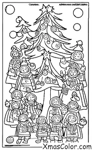 Christmas / Christmas Trees: A group of carolers singing around a Christmas tree