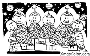 Christmas / Christmas Trees: A group of children decorating a Christmas tree