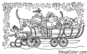 Christmas / Christmas Trees: A sleigh being pulled by reindeer