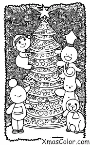 Christmas / Christmas with animals: Animals gathered around a Christmas tree