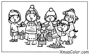 Christmas / Dancer: A group of people gathered around a bonfire, singing and dancing