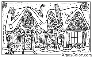 Christmas / Decorating Gingerbread Houses: A gingerbread house with snowy rooftops