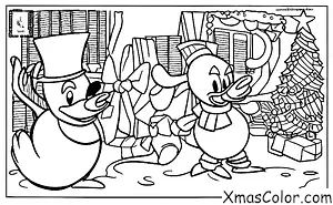 Christmas / Disney Christmas: Donald Duck building a snowman