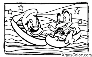 Christmas / Disney Christmas: Donald Duck sledding down a hill