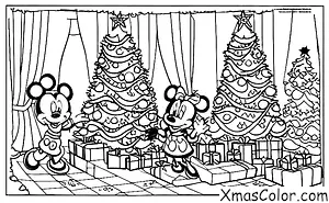 Christmas / Disney Christmas: Mickey and Minnie Mouse decorating the Christmas tree