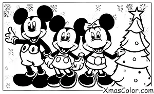 Christmas / Disney Christmas: Mickey Mouse and Minnie Mouse decorating the Christmas tree