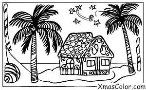 Christmas / Eating Gingerbread Houses: A gingerbread house on the beach