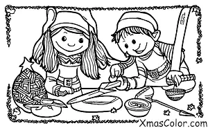 Christmas / Elves: An elf wood carving a toy