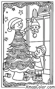 Christmas / Elves: Elf decorating the Christmas tree