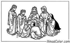 Christmas / Epiphany: The Three Kings giving their gifts to baby Jesus