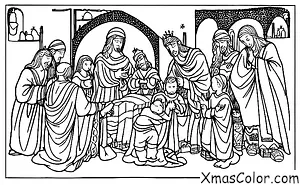 Christmas / Epiphany: The Three Kings presenting their gifts to baby Jesus