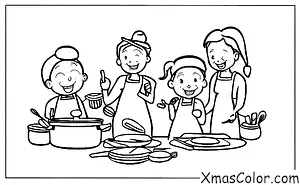 Christmas / Family: A family cooking together in the kitchen