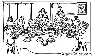 Christmas / Feliz Navidad: A family gathered around the Christmas dinner table