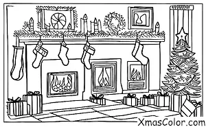 Christmas / Fireplaces: A fireplace with a yule log burning