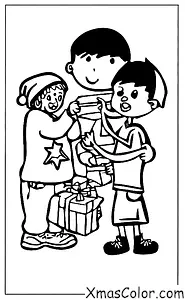 Christmas / Giving: A boy giving a Christmas gift to a homeless person