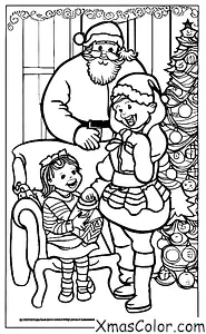 Christmas / Giving: Santa Claus giving a Christmas gift to a little girl