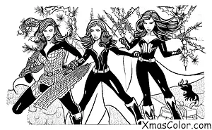 Christmas / Marvel Christmas: Black Widow and Scarlet Witch fighting Hydra