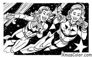 Christmas / Marvel Christmas: Captain Marvel flying through the sky to save Christmas