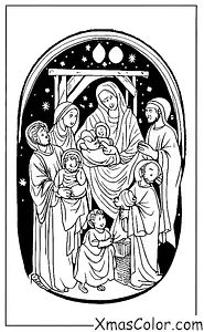 Christmas / Nativity Scene: The Nativity Scene with Baby Jesus, Mary, Joseph, the Three Wise Men, and the animals
