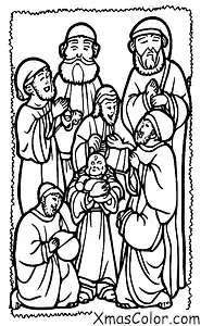 Christmas / Nativity Scene: The three wise men giving gifts to baby Jesus